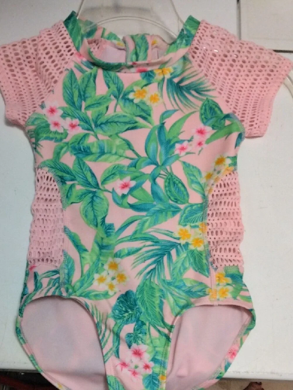 Art class Pink Floral Mesh-Sleeve One-Piece Swimwear Girls XS (4-5)